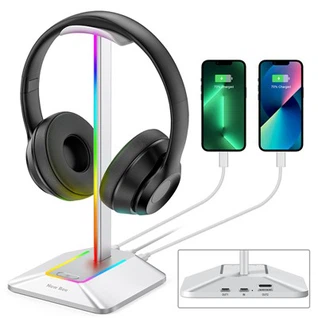 מעמד לבן לאוזניות משחק RGB עם רכזת USB